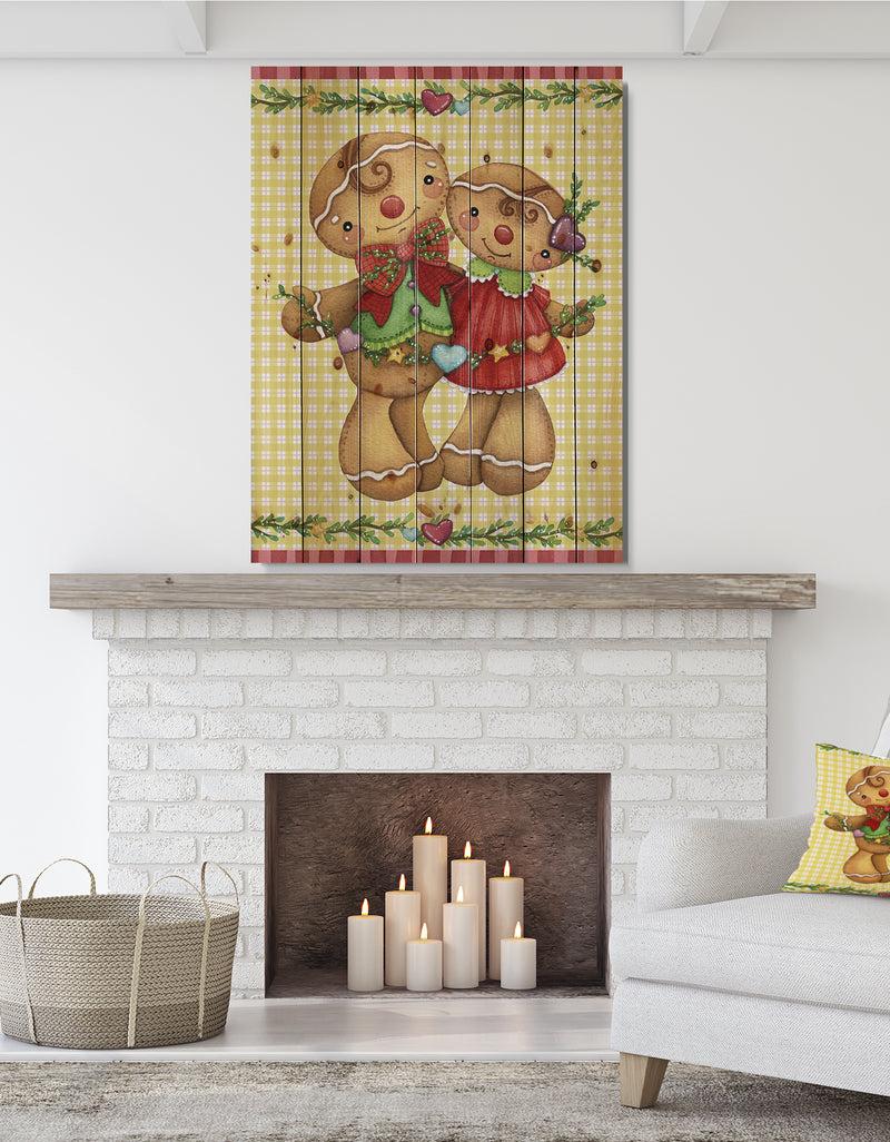 DesignQ Christmas Gingerbread Love - Print on Natural Pine Wood