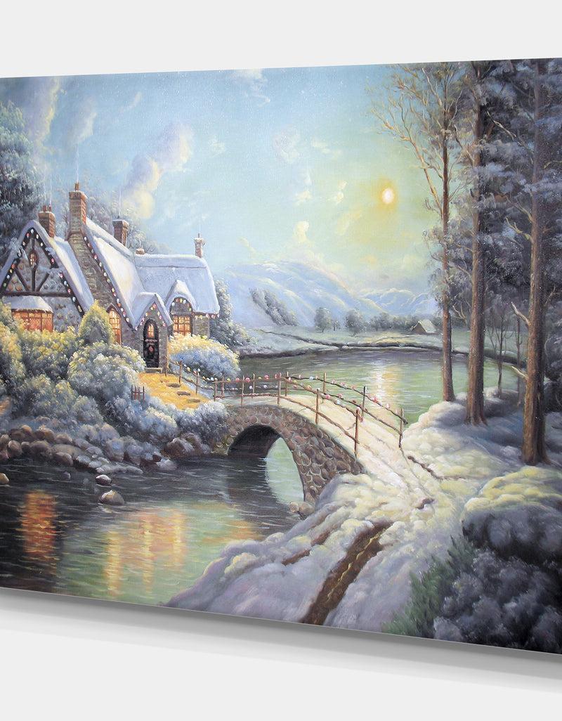 DesignQ Christmas Moonlight - Landscapes Painting Print On Wrapped Canvas