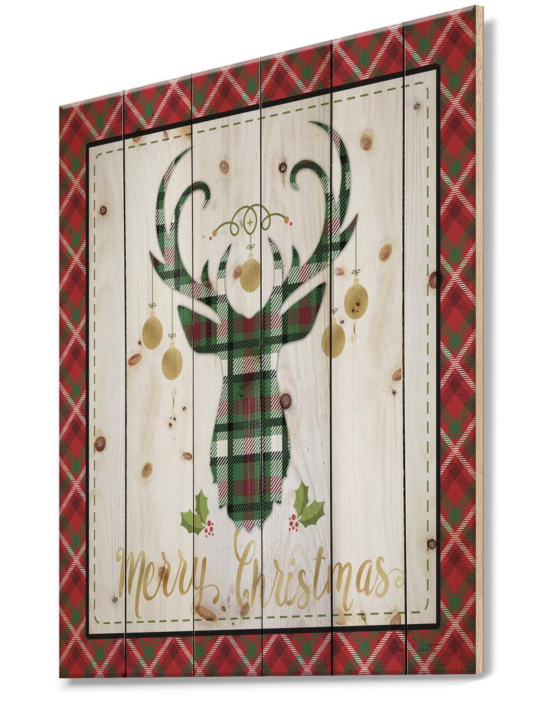 DesignQ Christmas Wish Composition On Plaid - Print On Natural Pine Wood