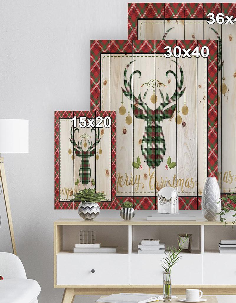 DesignQ Christmas Wish Composition On Plaid - Print On Natural Pine Wood