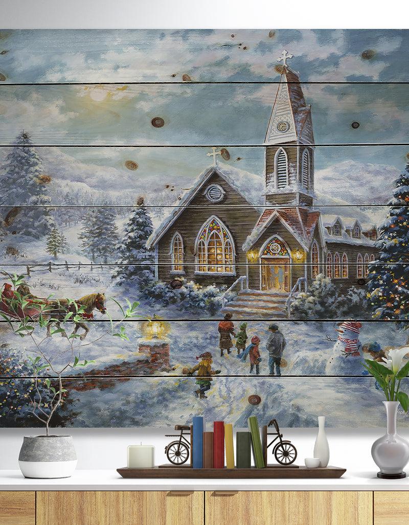 DesignQ Christmas worship Parents Pray Children Play - Print on Natural Pine Wood