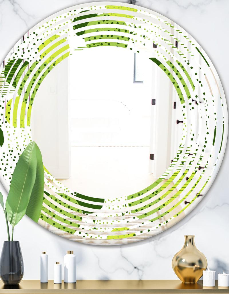 DesignQ Circular Abstract Retro Geometric X - Modern Round or Oval Wall Mirror - Wave
