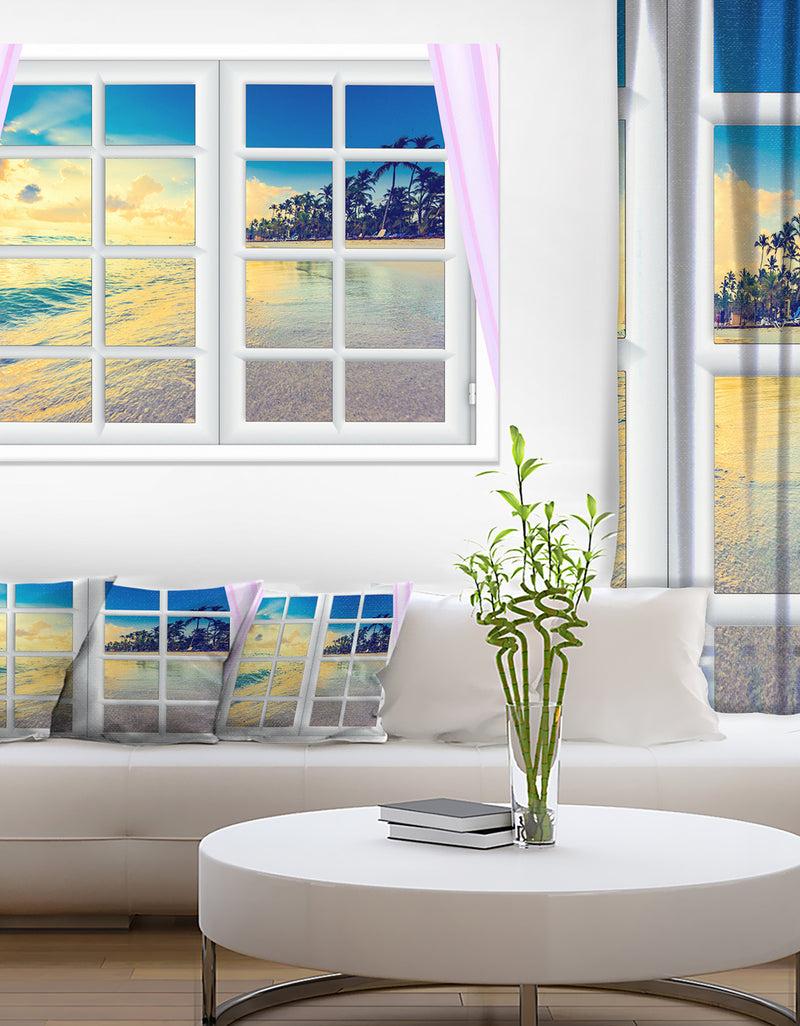 DesignQ Closed Window To Ocean Sunset - Oversized Landscape Wall Art Print