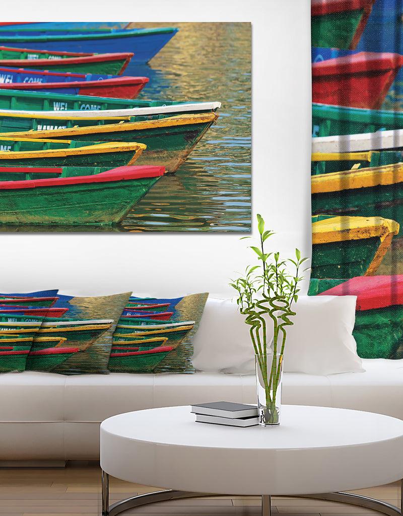 DesignQ Color Boats on Phewa Lake Nepal - Boat Wall Artwork on Canvas