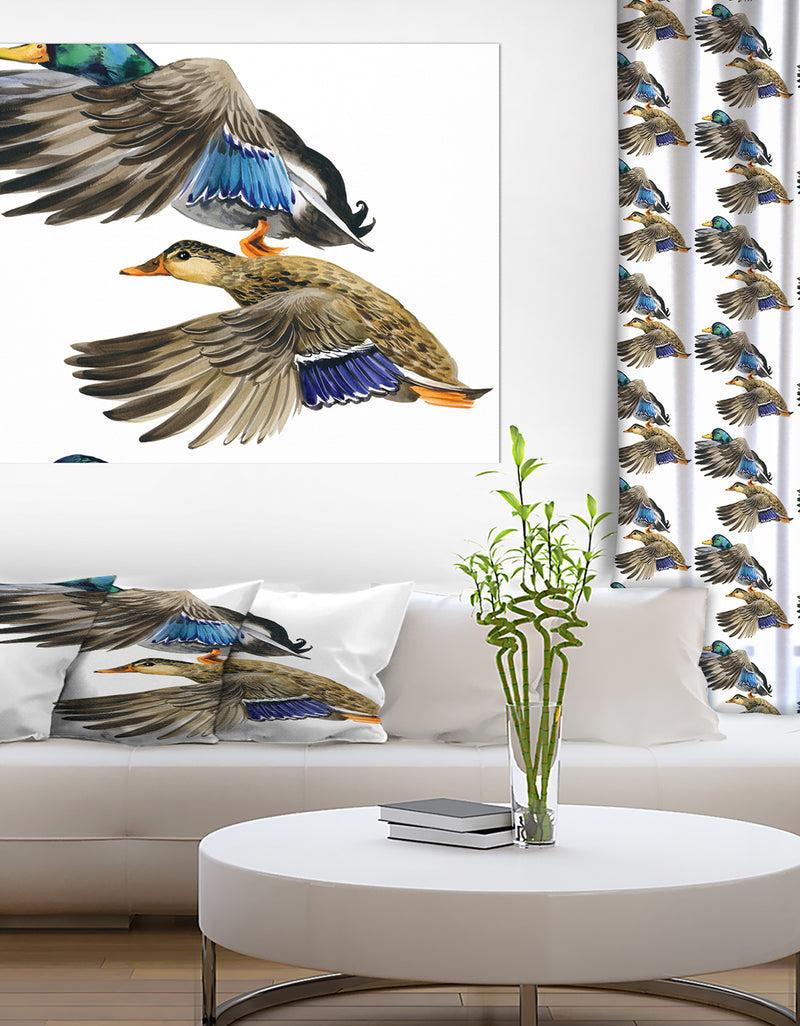 DesignQ Colored Duck Isolated On White Background - Sketch Of Farmhouse Animals Of Painting Print On Wrapped Canvas