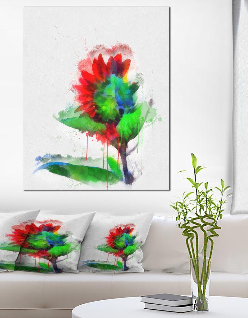 DesignQ Colorful Flower Stem With Splashes - Large Floral Canvas Artwork