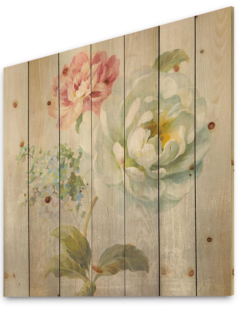 DesignQ Country Flower Bouquet - Cabin & Lodge Print On Natural Pine Wood