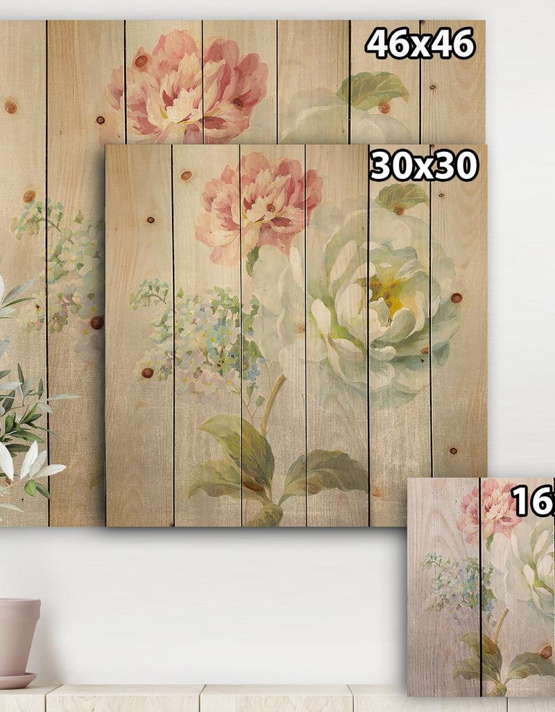 DesignQ Country Flower Bouquet - Cabin & Lodge Print On Natural Pine Wood