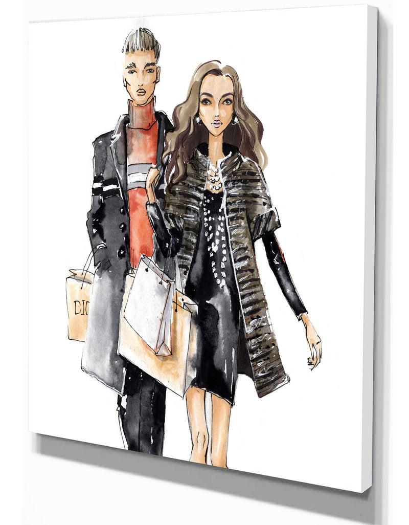 DesignQ Couples Waking Along Side - Glamour Painting Print On Wrapped Canvas