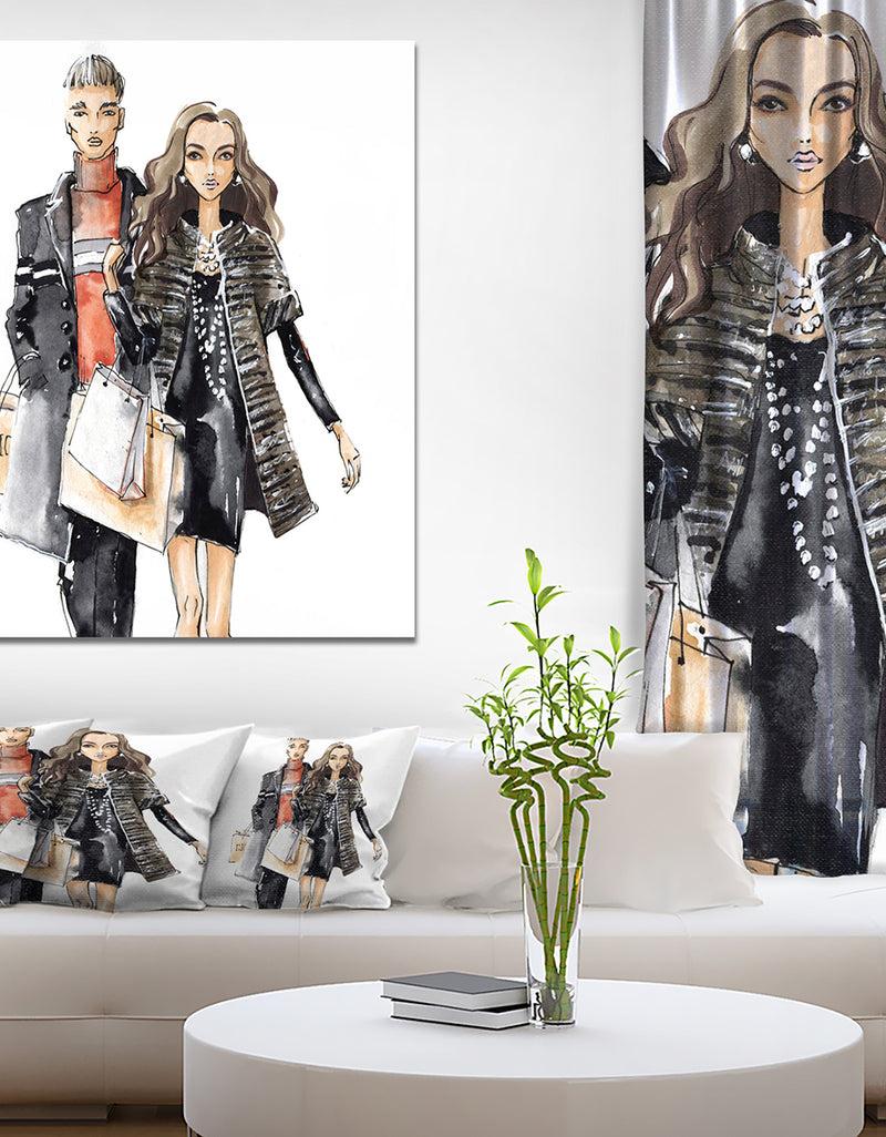 DesignQ Couples Waking Along side - Glamour Painting Print on Wrapped Canvas DesignQ Couples Waking Along side - Glamour Painting Print on Wrapped Canvas