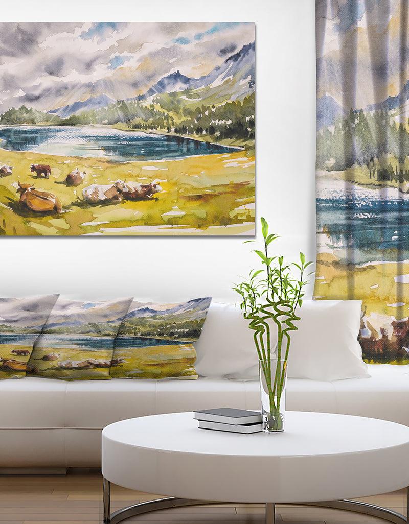 DesignQ Cows On A Meadow - Farmhouse Animals Painting Print On Wrapped Canvas