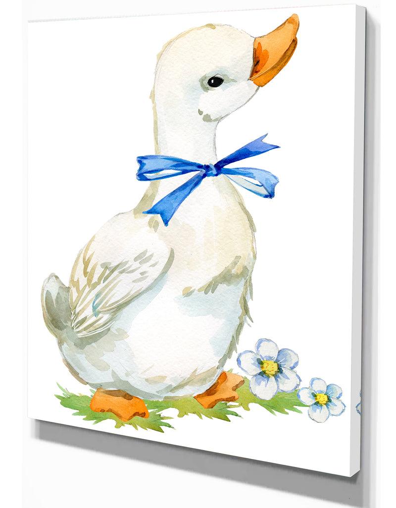 DesignQ Cute Domestic Duck - Sketch Of Farmhouse Animals Of Painting Print On Wrapped Canvas