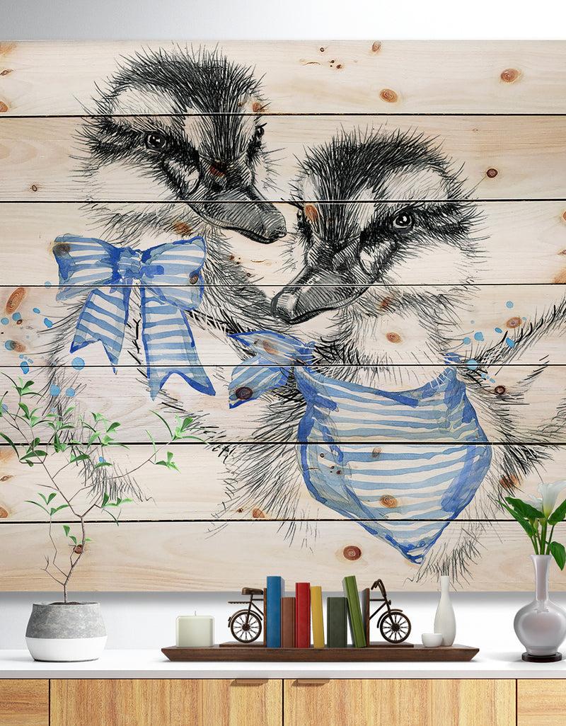 DesignQ Cute Two Little Duckling - Animals Painting Print on Natural Pine Wood