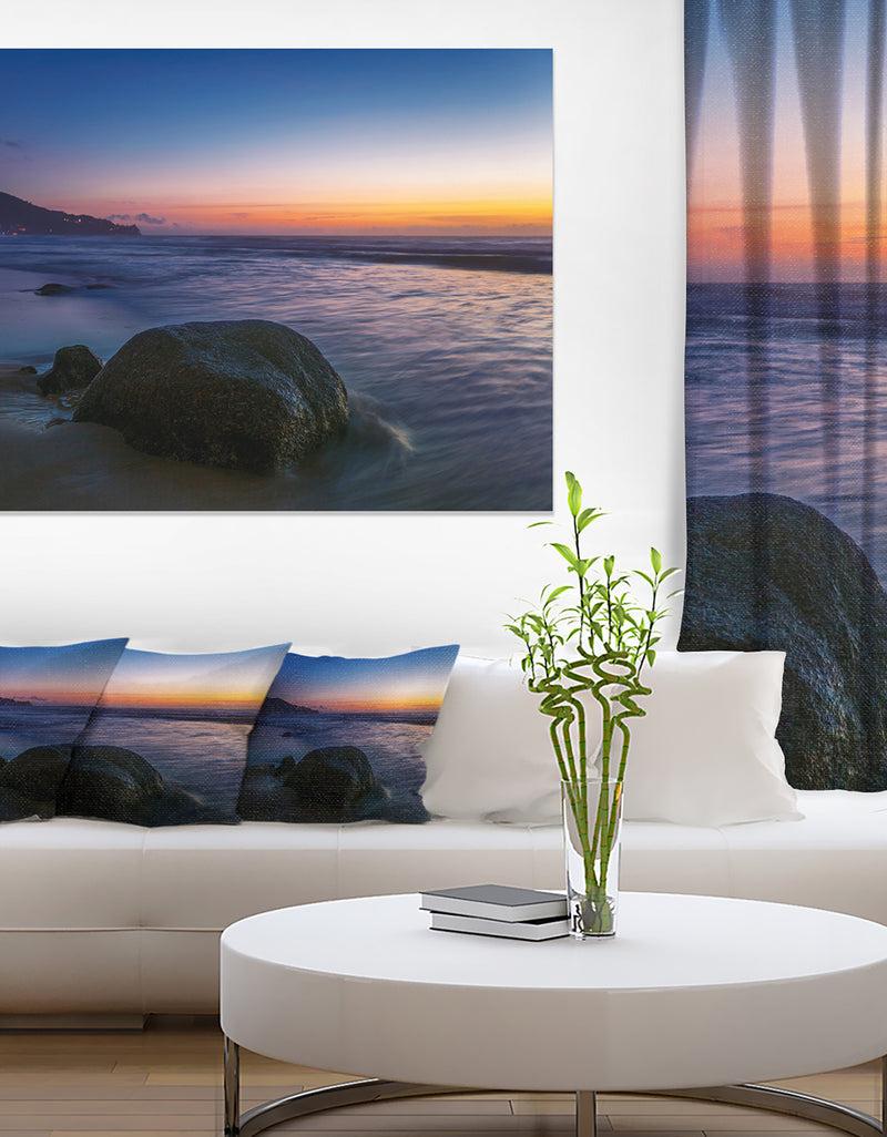 DesignQ Dark Tropical Seashore In Evening - Extra Large Seascape Art Canvas