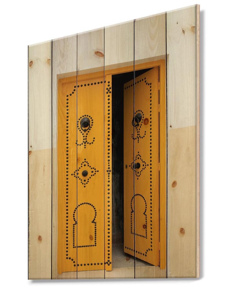 DesignQ Decorative Doors Of Tunisia - Vintage Print On Natural Pine Wood