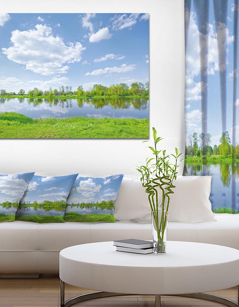 DesignQ Design Canvas Art Print 'Sunny Spring by Narew River - Extra Large Landscape Canvas Art Print
