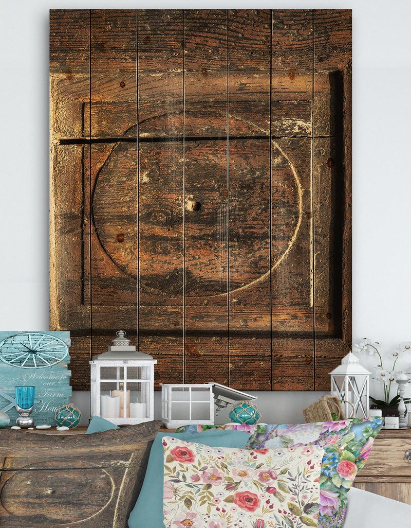 DesignQ Detail of Old Wooden Door - Vintage Print on Natural Pine Wood
