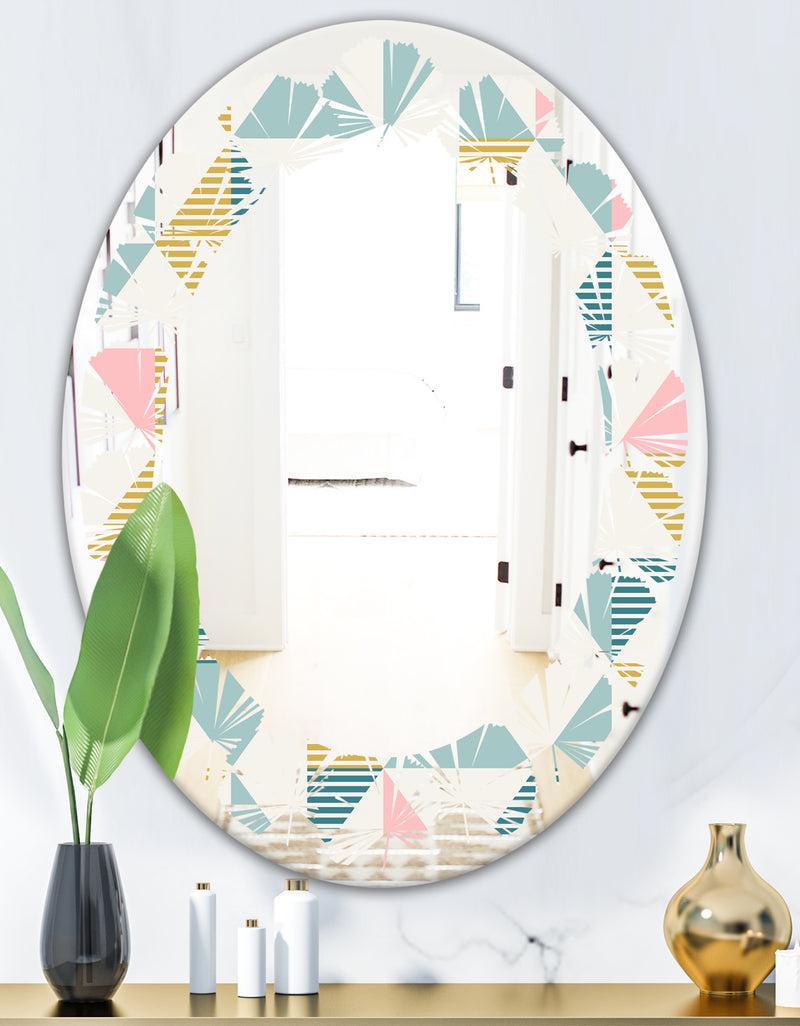 DesignQ Diamond Retro I - Modern Round Or Oval Wall Mirror - Leaves