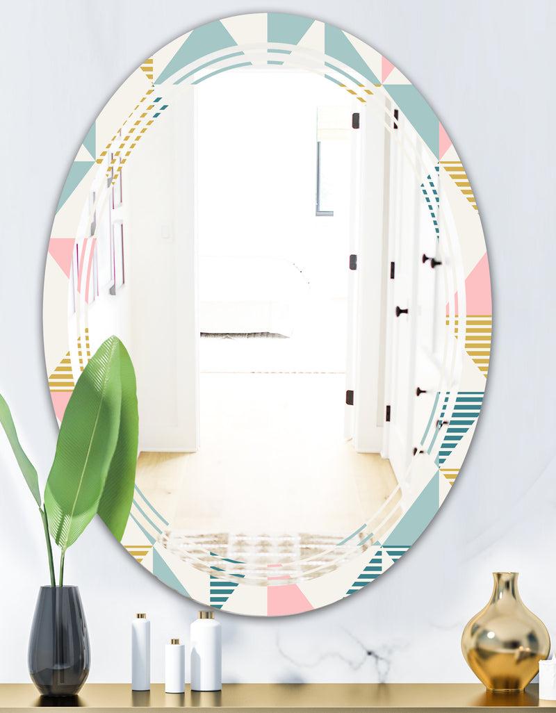DesignQ Diamond Retro I - Modern Round Or Oval Wall Mirror - Triple C