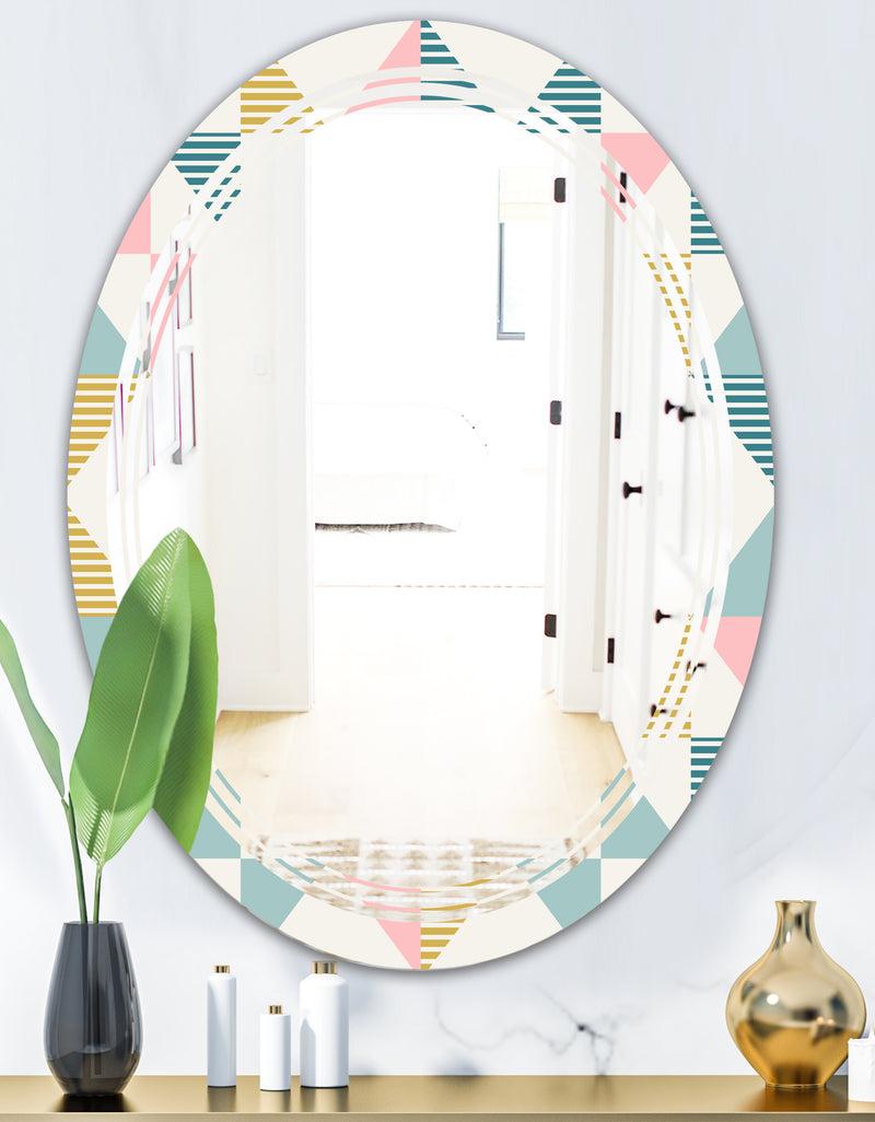 DesignQ Diamond Retro II - Modern Round Or Oval Wall Mirror - Triple C
