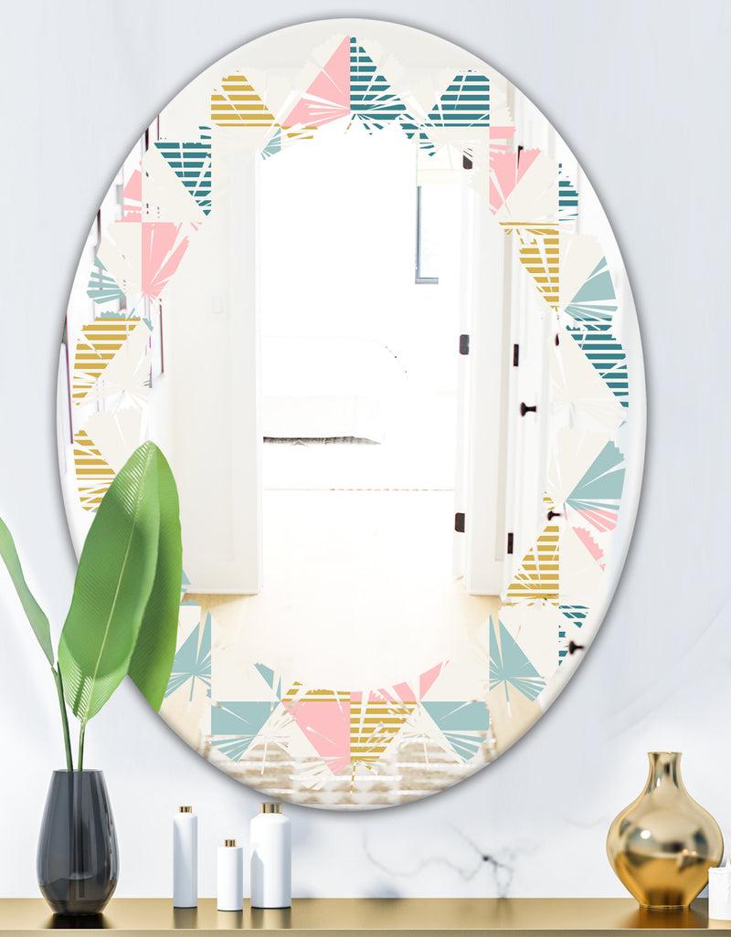 DesignQ Diamond Retro II - Modern Round Or Oval Wall Mirror - Leaves