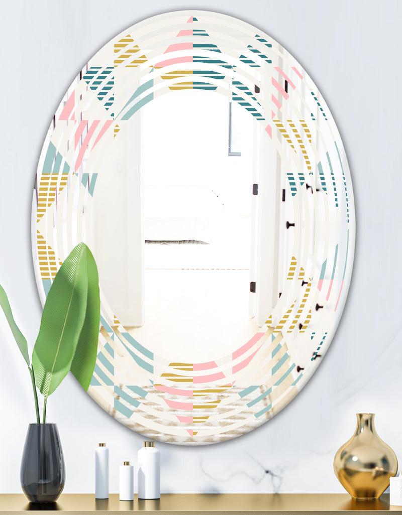DesignQ Diamond Retro II - Modern Round Or Oval Wall Mirror - Wave