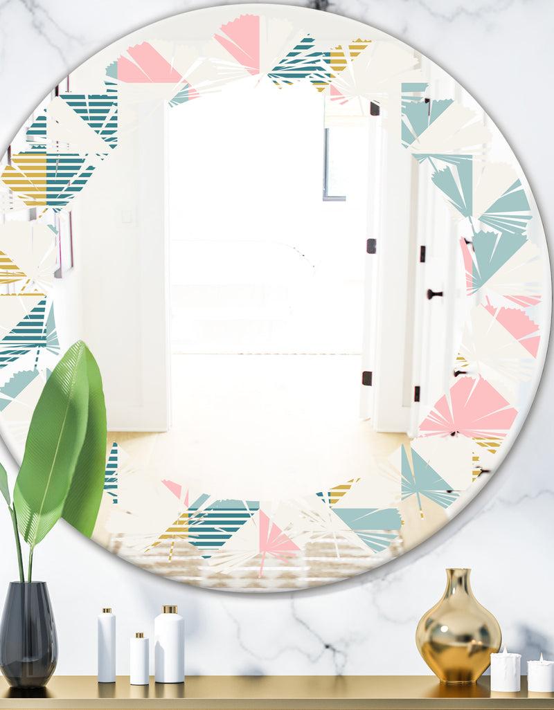 DesignQ Diamond Retro XI - Modern Round or Oval Wall Mirror - Leaves