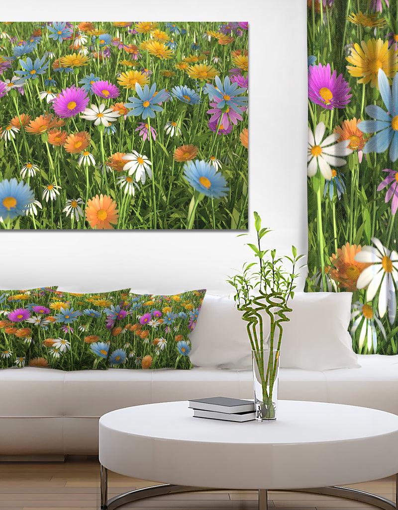 DesignQ Different Color Flowers In Field - Modern Floral Large Canvas Art