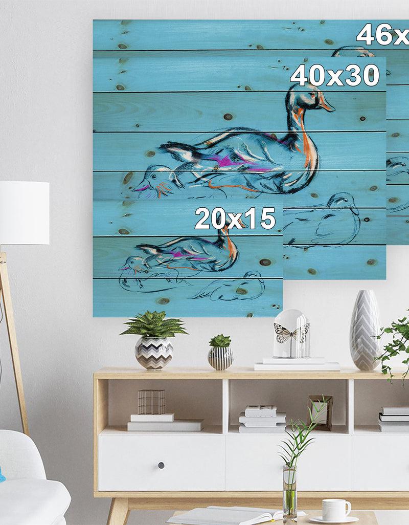 DesignQ Duck Painting - Animals Sketch Painting Print On Natural Pine Wood