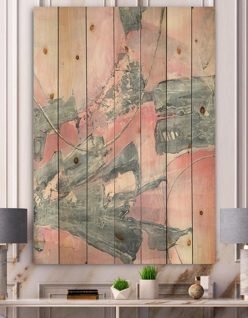 DesignQ Durty Shabby Pink Blush III - Shabby Chic Print on Natural Pine Wood