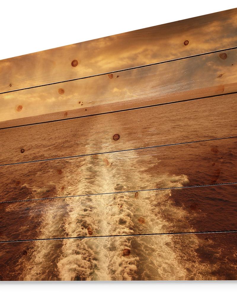 DesignQ Dusk In The Ocean - Sea & Shore Painting Print On Natural Pine Wood
