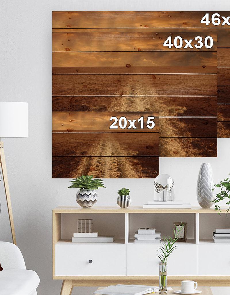 DesignQ Dusk In The Ocean - Sea & Shore Painting Print On Natural Pine Wood