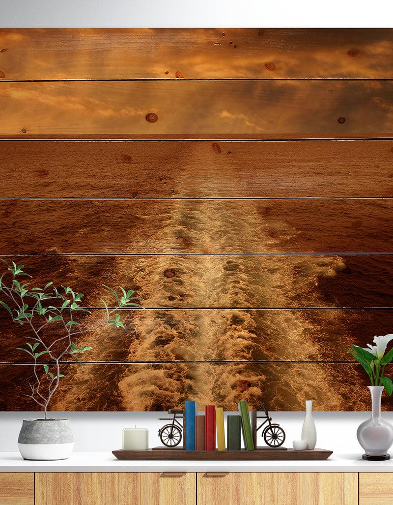 DesignQ Dusk in the Ocean - Sea & Shore Painting Print on Natural Pine Wood