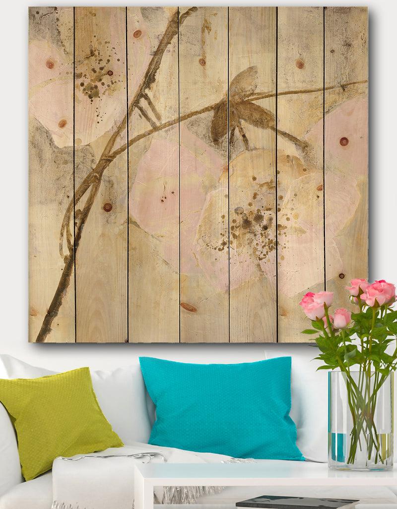 DesignQ Elegance II Pink - Shabby Chic Print on Natural Pine Wood