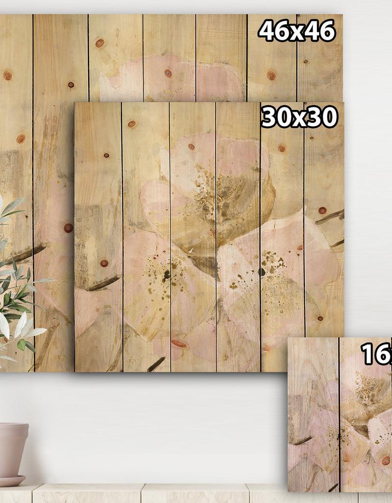 DesignQ Elegance III Pink - Shabby Chic Print On Natural Pine Wood