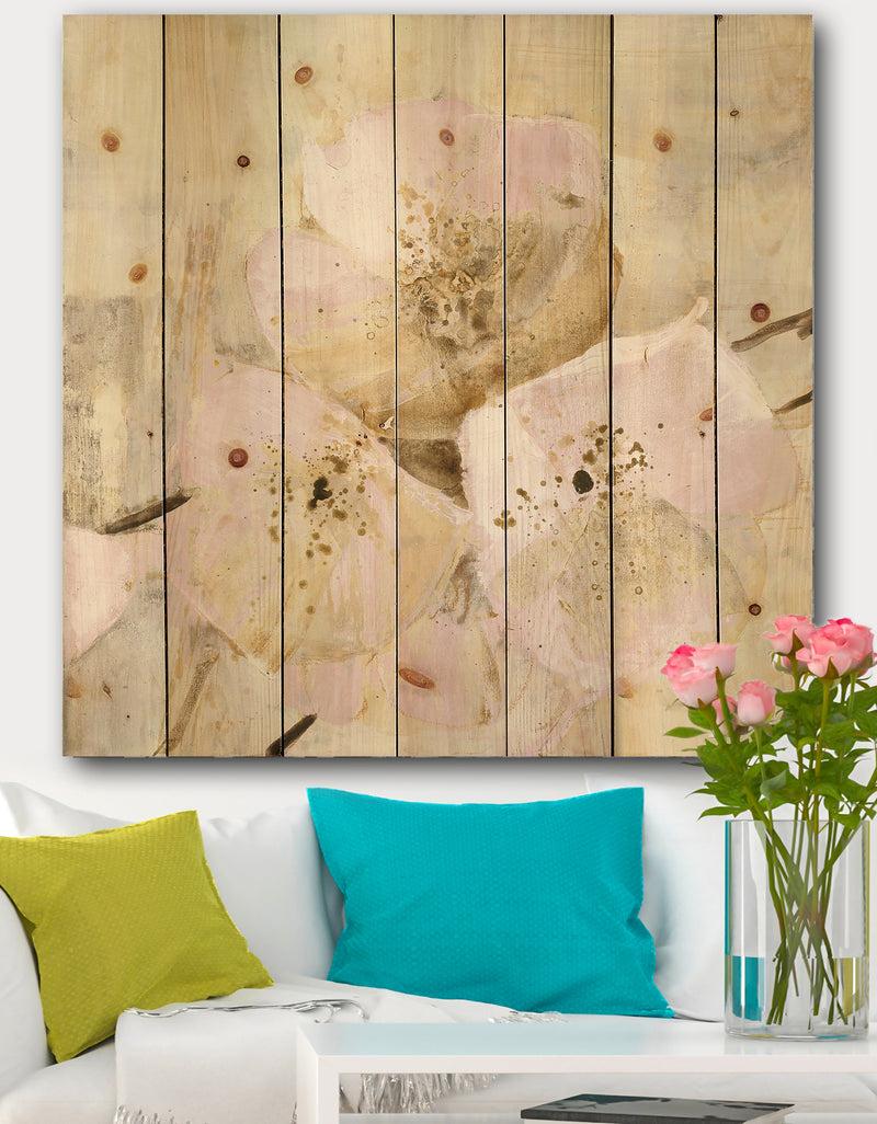 DesignQ Elegance III Pink - Shabby Chic Print on Natural Pine Wood