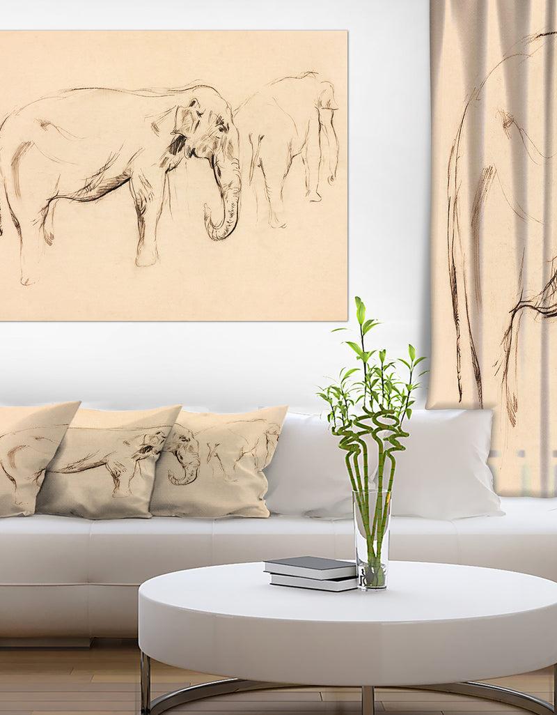 DesignQ Elephant sketch - Animals Sketch Painting Print on Wrapped Canvas