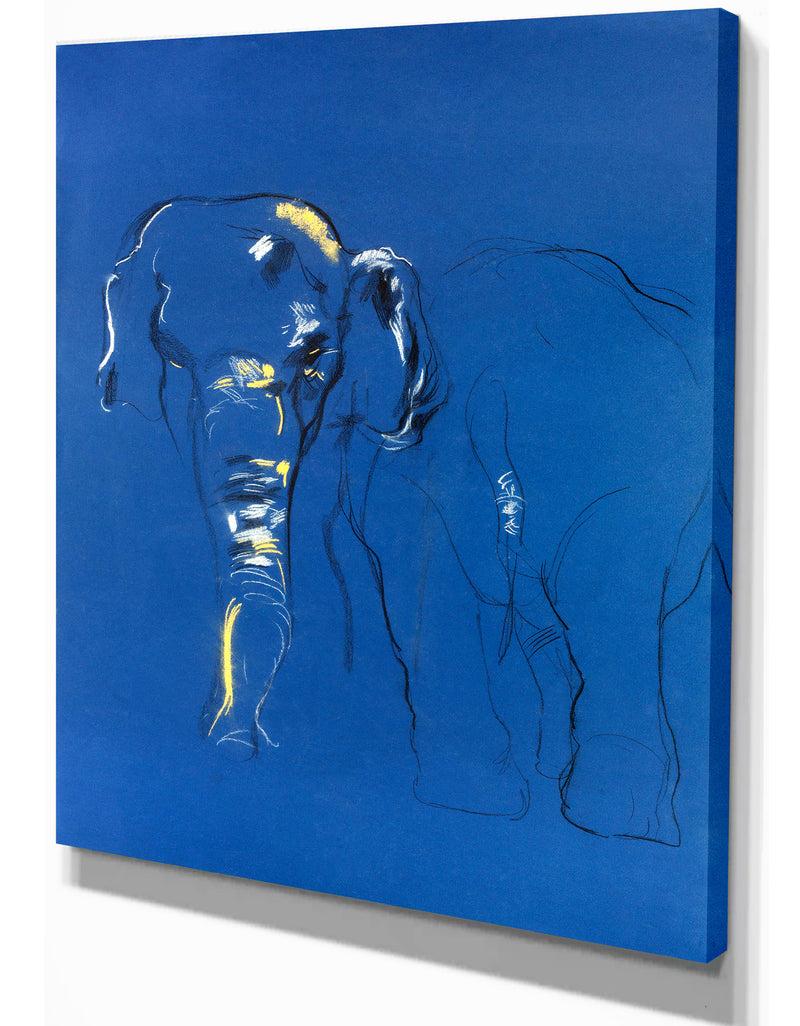 DesignQ Elephant Sketch In Blue Background - Animals Sketch Painting Print On Wrapped Canvas