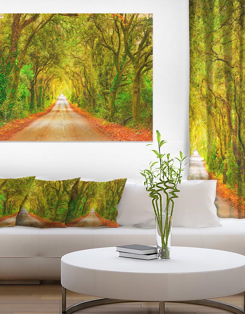 DesignQ Fall Greenery And Road Straight Ahead - Oversized Forest Canvas Art
