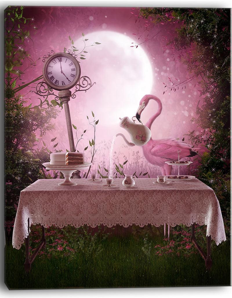 DesignQ Fantasy Garden With A Flamingo - Modern Landscape Wall Art Canvas