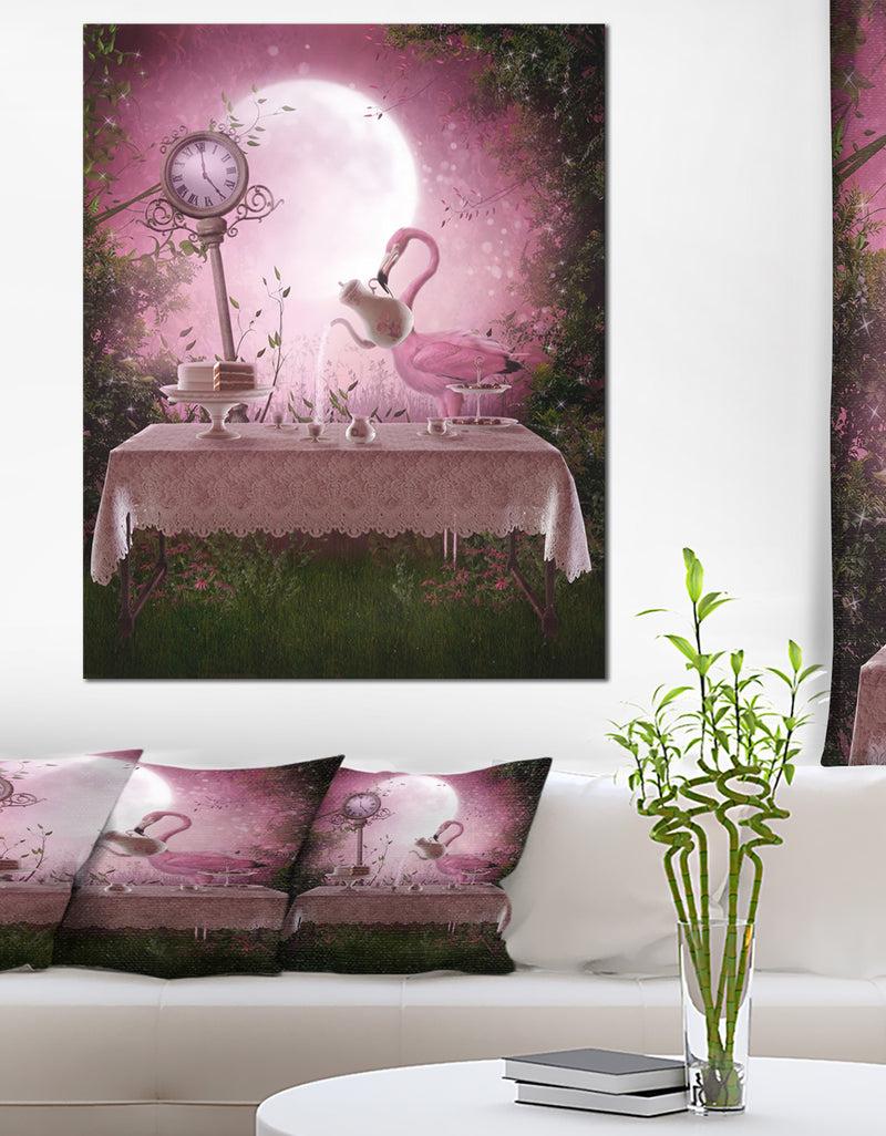 DesignQ Fantasy Garden with a Flamingo - Modern Landscape Wall Art Canvas
