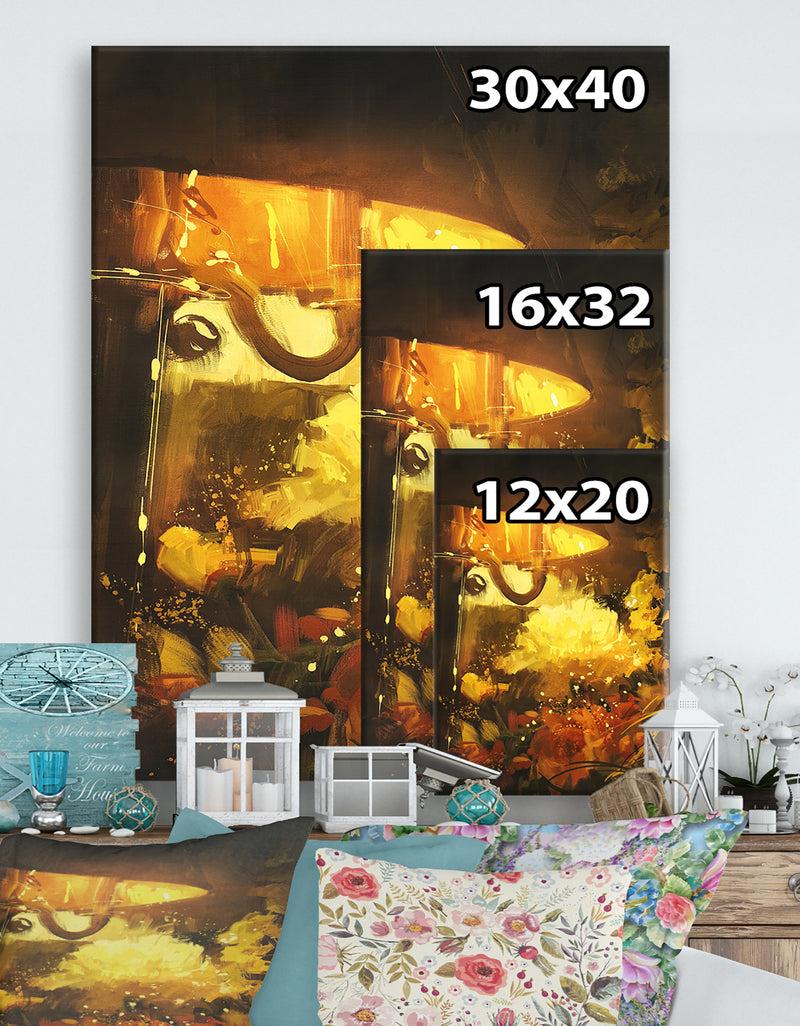 DesignQ Flowers And Lamp Glowing Orange - Cottage Canvas Wall Art