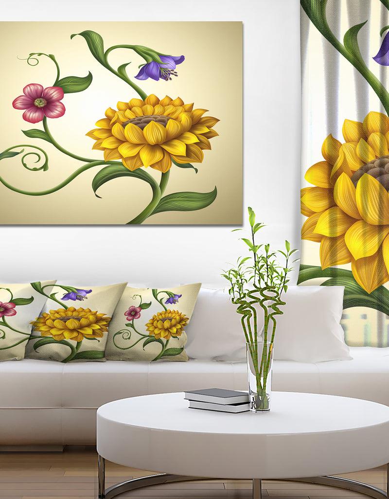 DesignQ Flowers and Leaves Illustration - Modern Floral Large Canvas Art