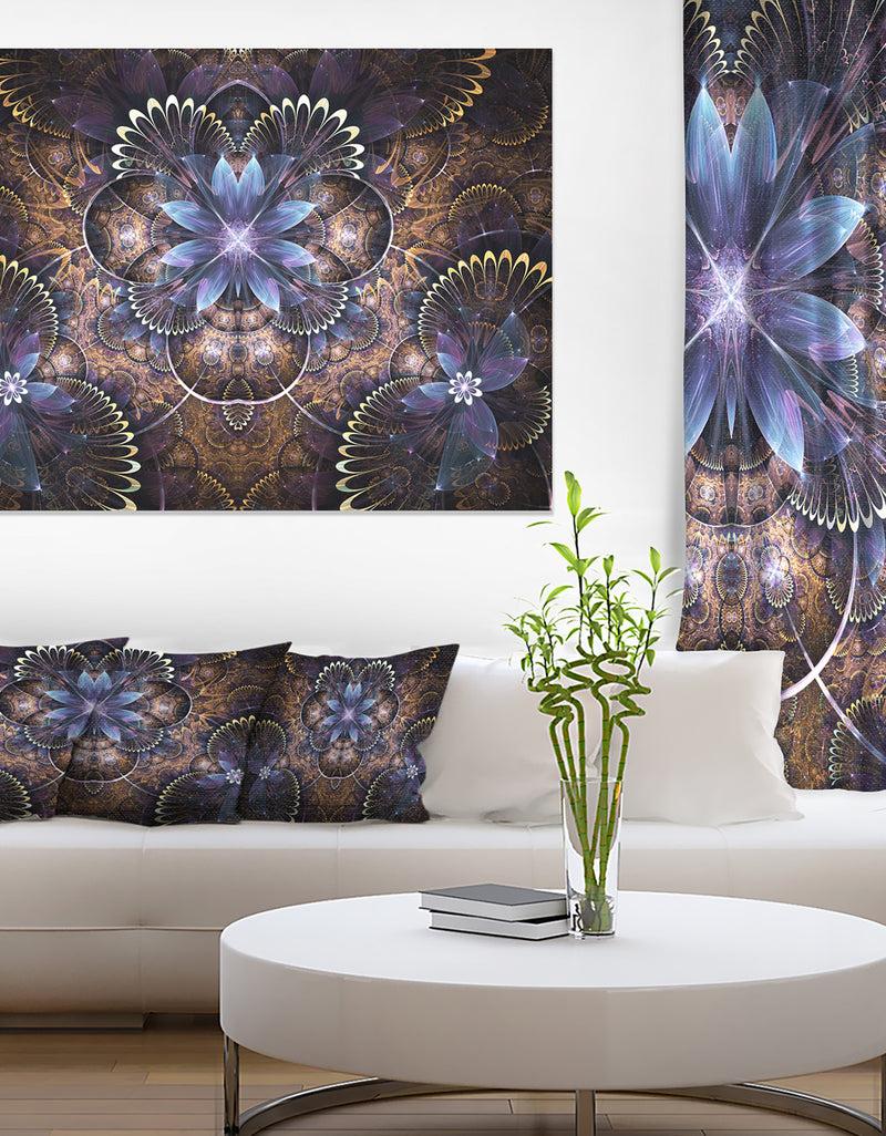 DesignQ Fractal Glossy Blue Flower Digital Art - Large Floral Canvas Art Print