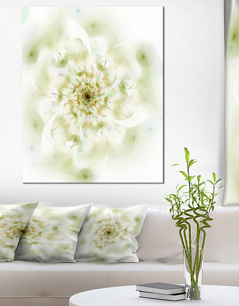 DesignQ Full Bloom Fractal Flower In White - Large Flower Canvas Wall Art