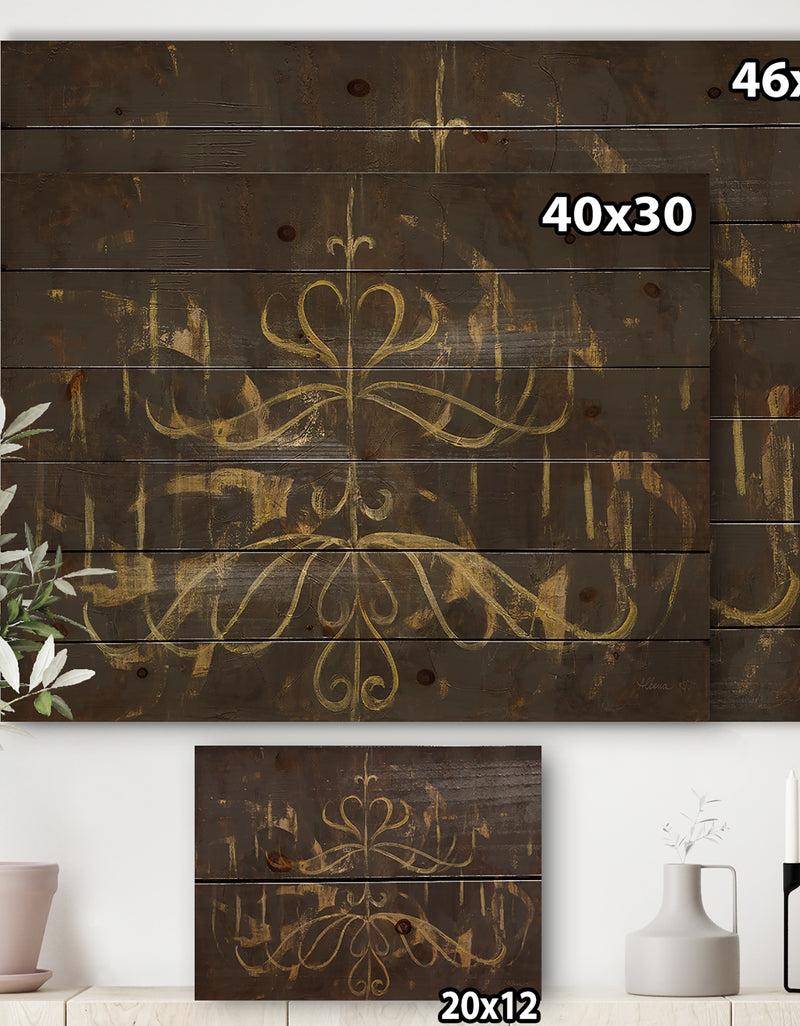 DesignQ Glam Gold Chandelier - Modern Glam Print On Natural Pine Wood