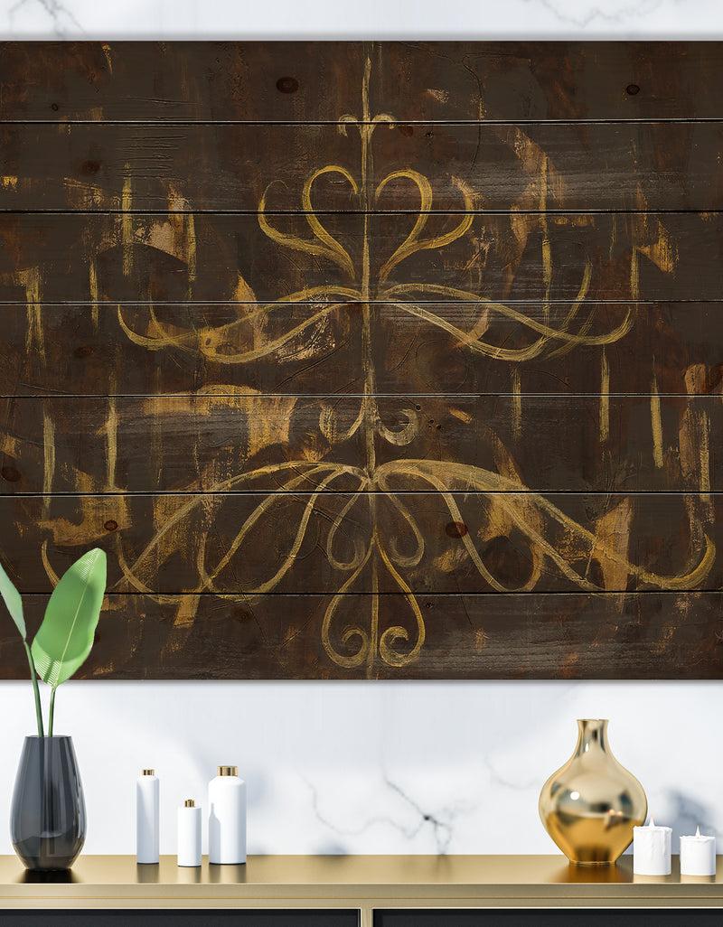 DesignQ Glam Gold Chandelier - Modern Glam Print on Natural Pine Wood