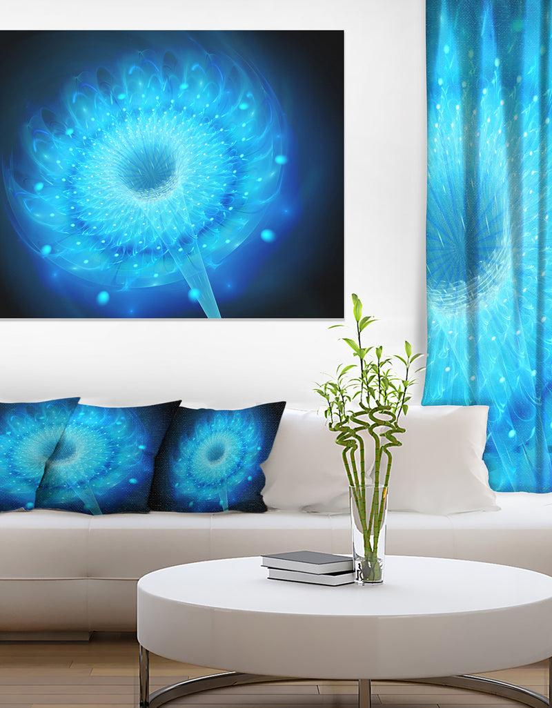 DesignQ Glowing Blue Fractal Flower On Black - Large Floral Canvas Art Print