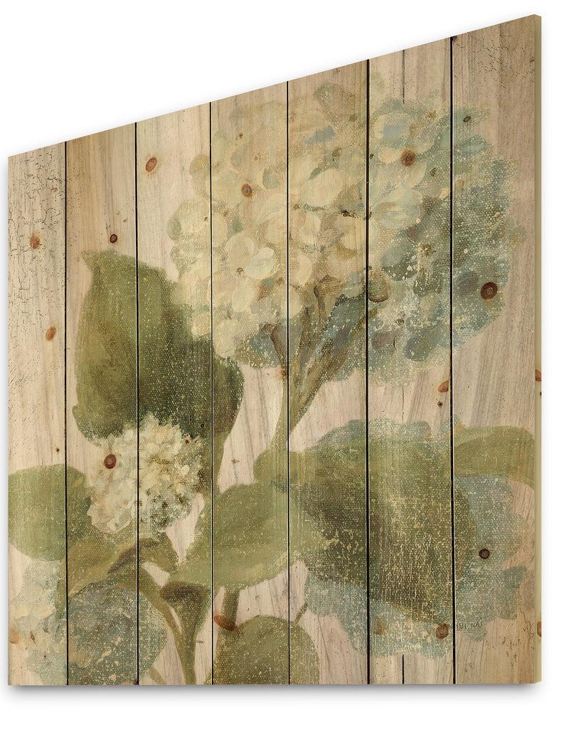 DesignQ Goauche Green Flower II - Cabin & Lodge Print On Natural Pine Wood