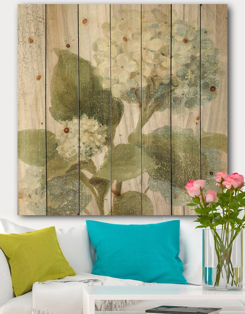 DesignQ Goauche Green Flower II - Cabin & Lodge Print on Natural Pine Wood